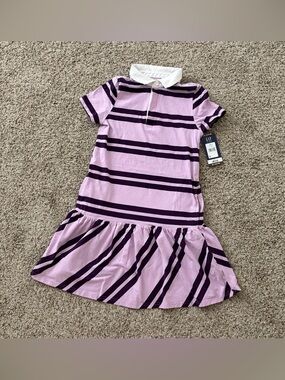 GAP Girls Lilac and Dark Purple Striped Polo Dress with White Collar